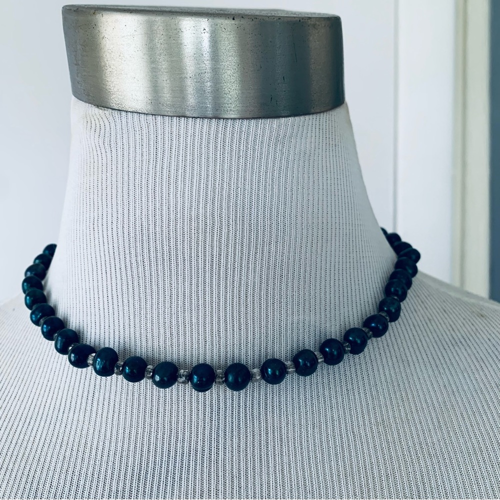 NWOT 17" Inch Genuine ROUND Black Pearl Strand Necklace Cultured Freshwater